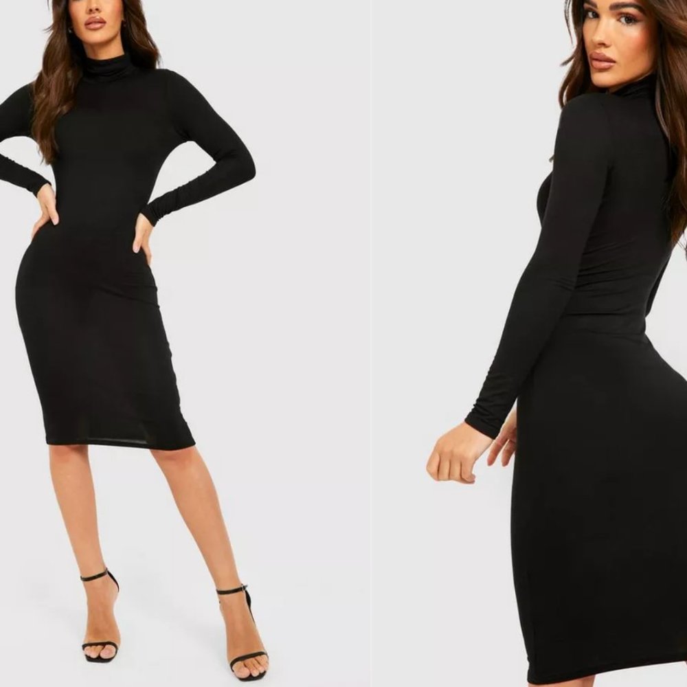 Just Enaj High Neck Midi Fleece-Lined Bodycon Dress